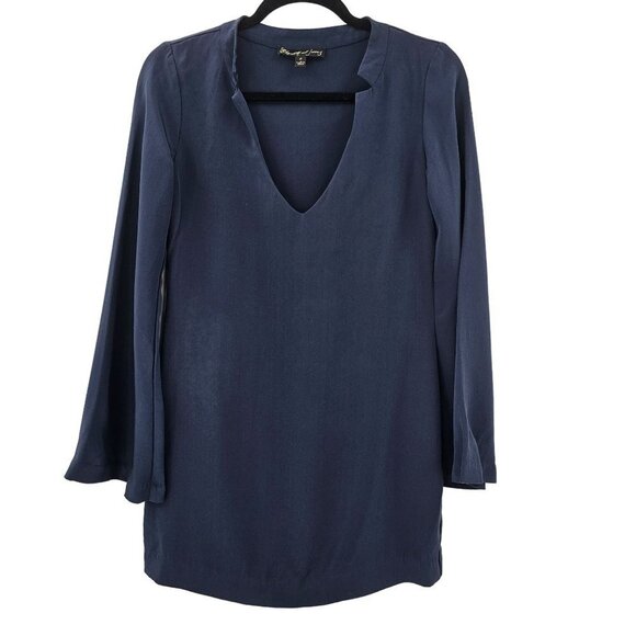 Elizabeth & James Blue Dress Silk Bell Sleeves Designer Revolve Womens Size 4 - Picture 2 of 8